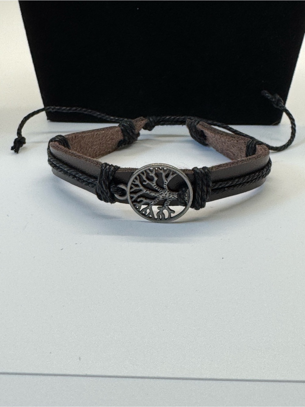 Men's Brown Leather Tree of Life Adjustable Bracelet